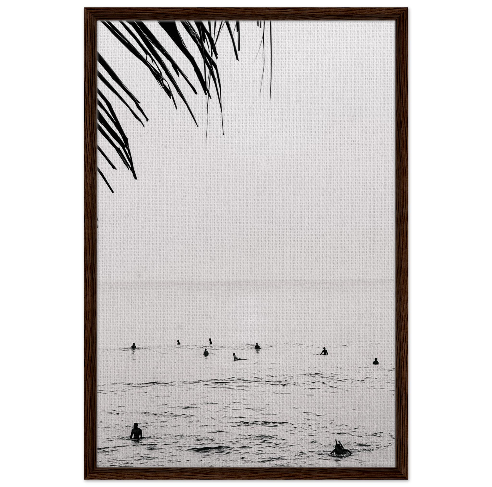 Seek & Ramble Canvas Dark wood frame Bali Surfers Ocean Coastal Serene Framed Canvas Print - Black & White Art 60x90cm