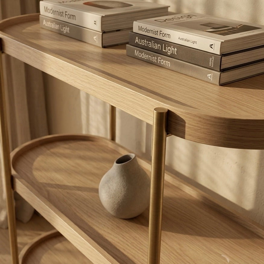 Seek & Ramble Shelving Cleo 3 Tier 90cm x 98cm Bookcase Natural Ash & Gold