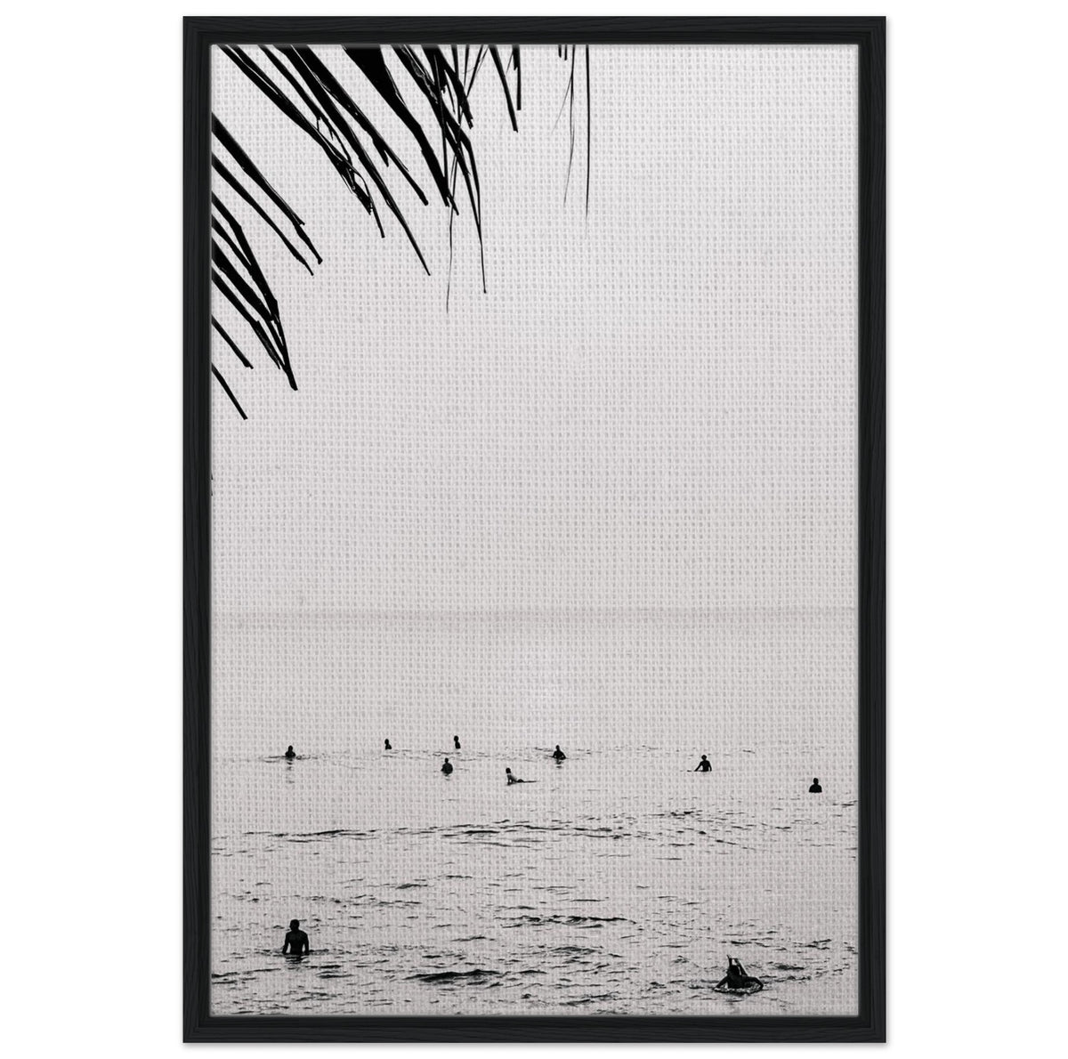 Seek & Ramble Canvas Black frame Bali Surfers Ocean Coastal Serene Framed Canvas Print - Black & White Art 60x90cm