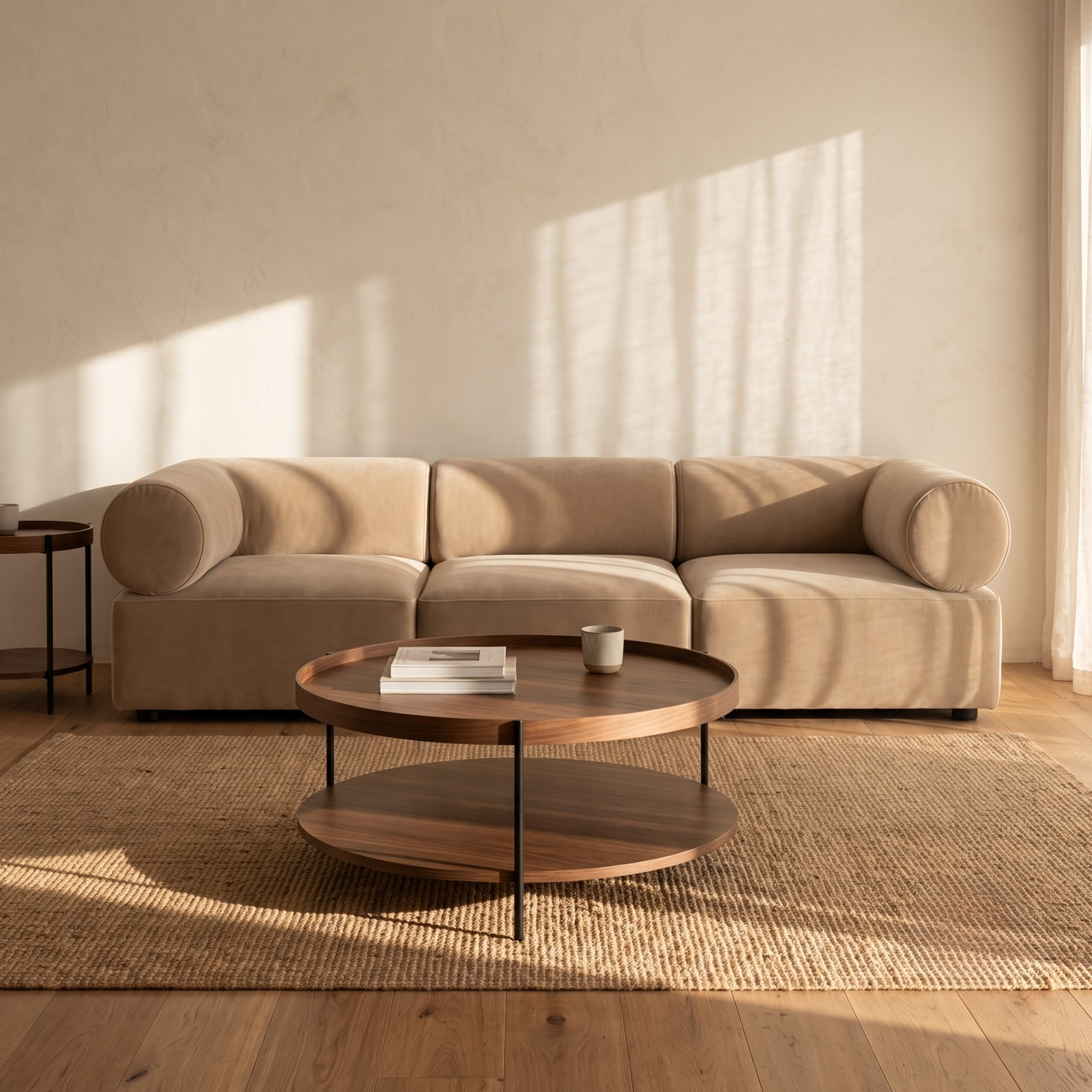 Seek & Ramble Coffee Tables Cleo 90cm Round Coffee Table Walnut With Storage Shelf