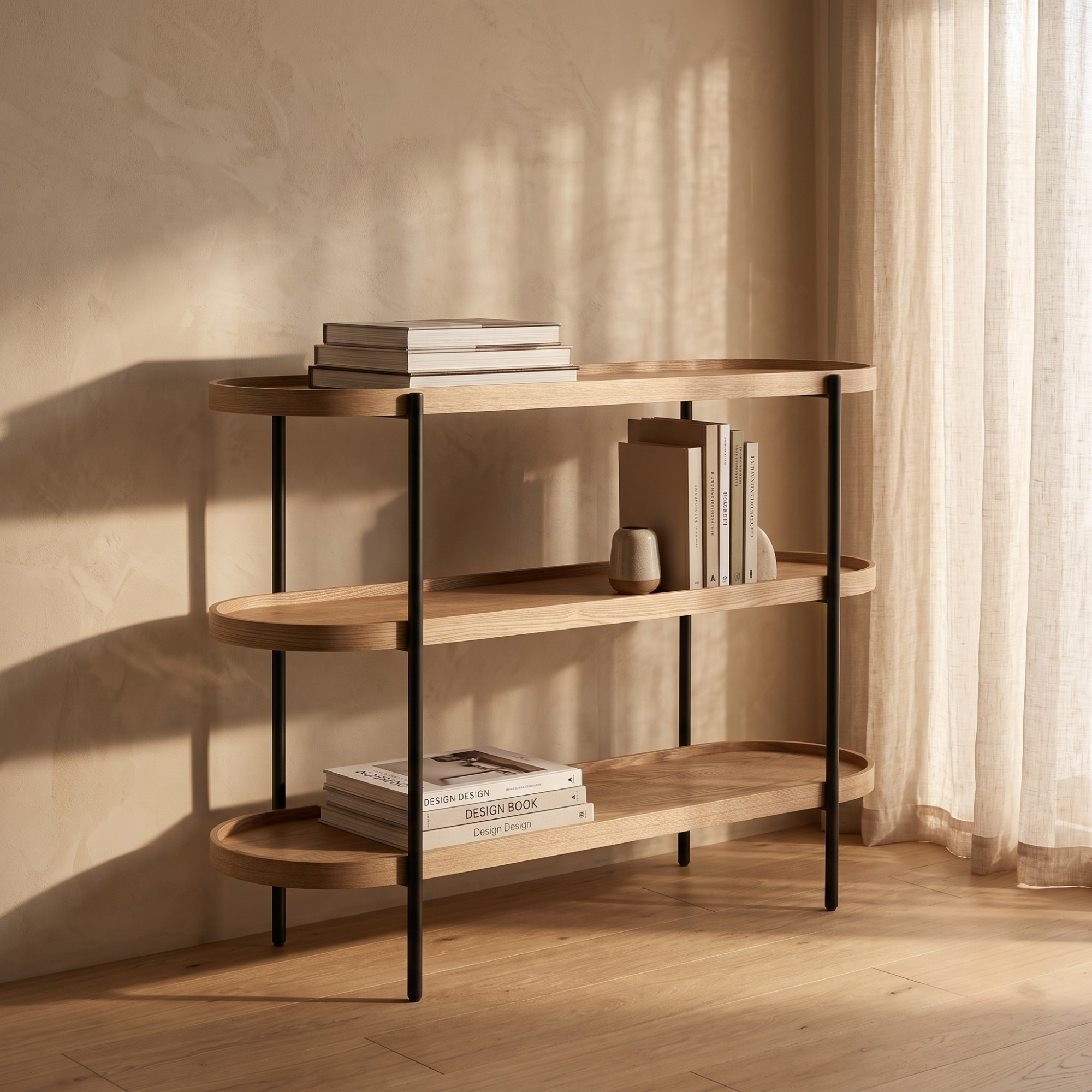 Seek & Ramble Shelving Cleo 3 Tier 120cm x 98cm Bookshelf Ash & Black