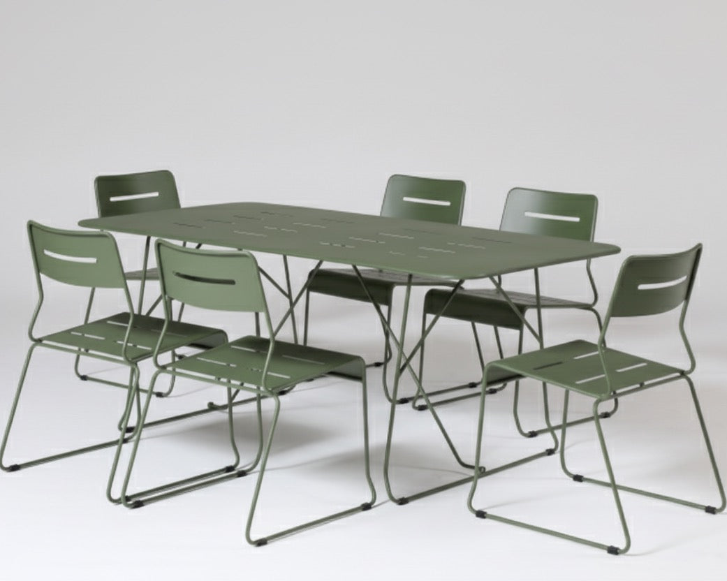 Parco Outdoor 7Pce Dining Table and Chairs Olive