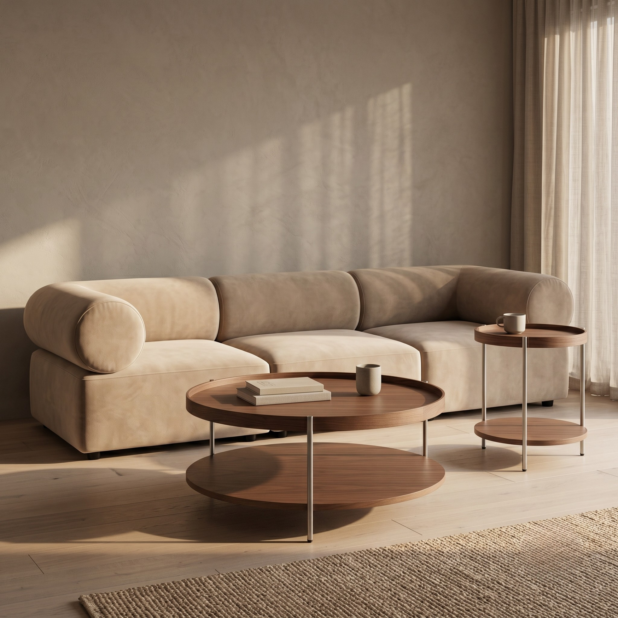 Seek & Ramble Side Tables Cleo 40cm Round Side Table With Storage Shelf - Walnut and Stainless Steel