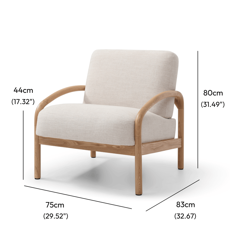 Luna Upholstered Armchair Natural measurements