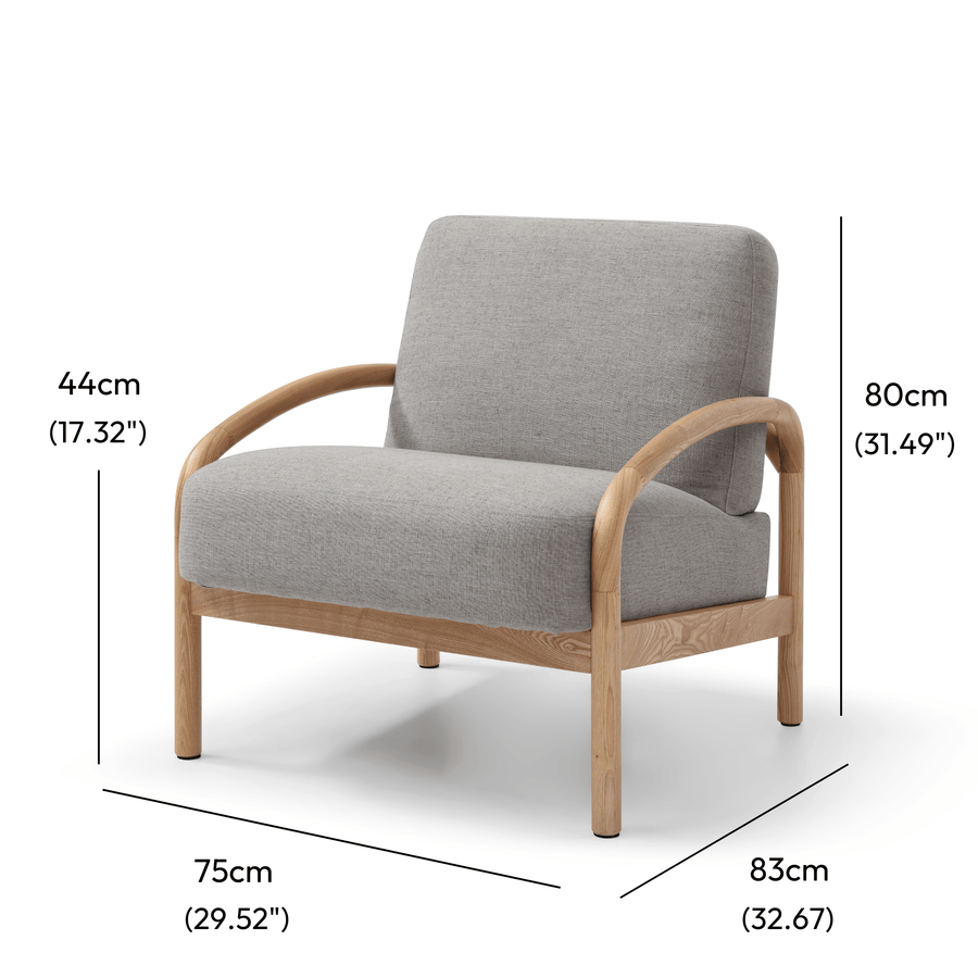 Luna Upholstered Armchair Oatmeal Stone measurements