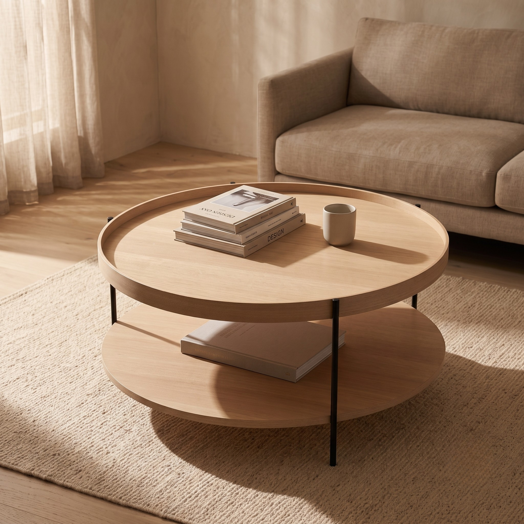 Seek & Ramble Coffee Tables Cleo 90cm Round Coffee Table Natural Ash and Black