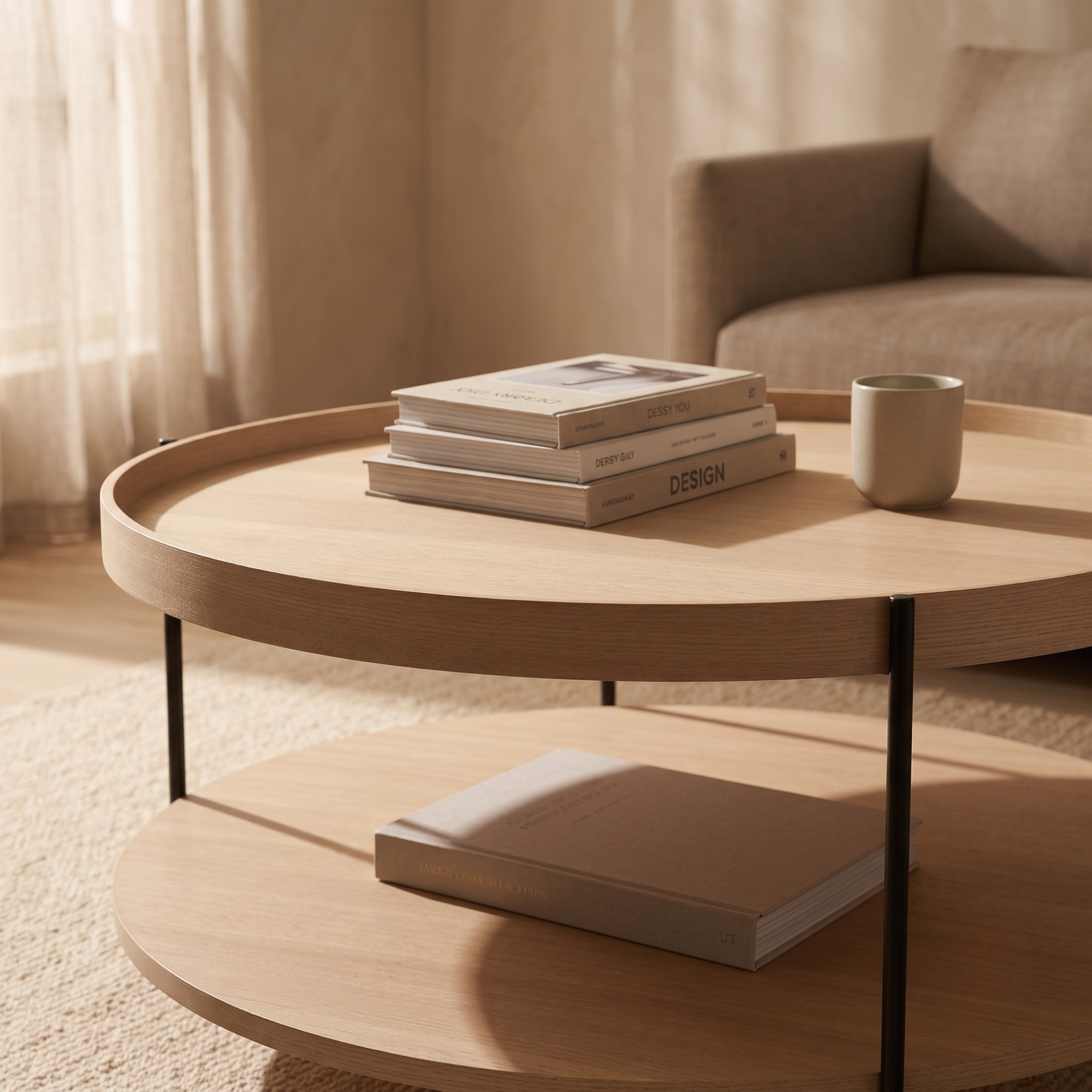 Seek & Ramble Coffee Tables Cleo 90cm Round Coffee Table Natural Ash and Black