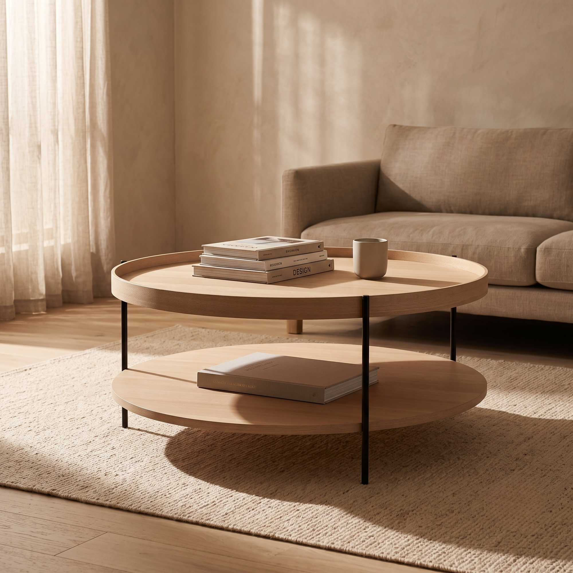 Seek & Ramble Coffee Tables Cleo 90cm Round Coffee Table Natural Ash and Black