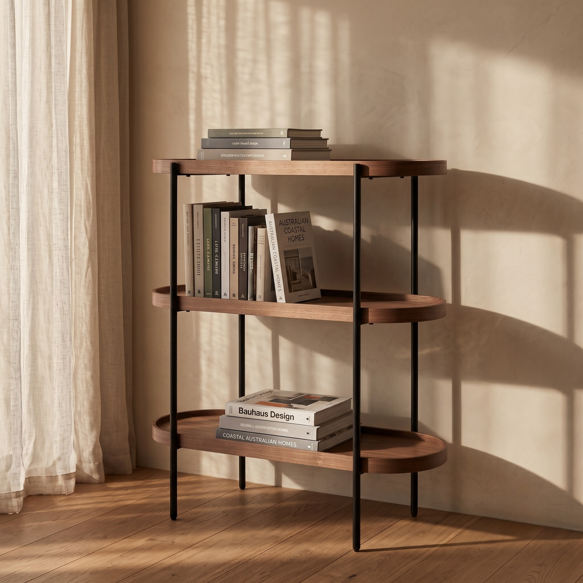 Seek & Ramble Shelving Cleo 3 Tier 90cm x 98cm Bookshelf Walnut & Black