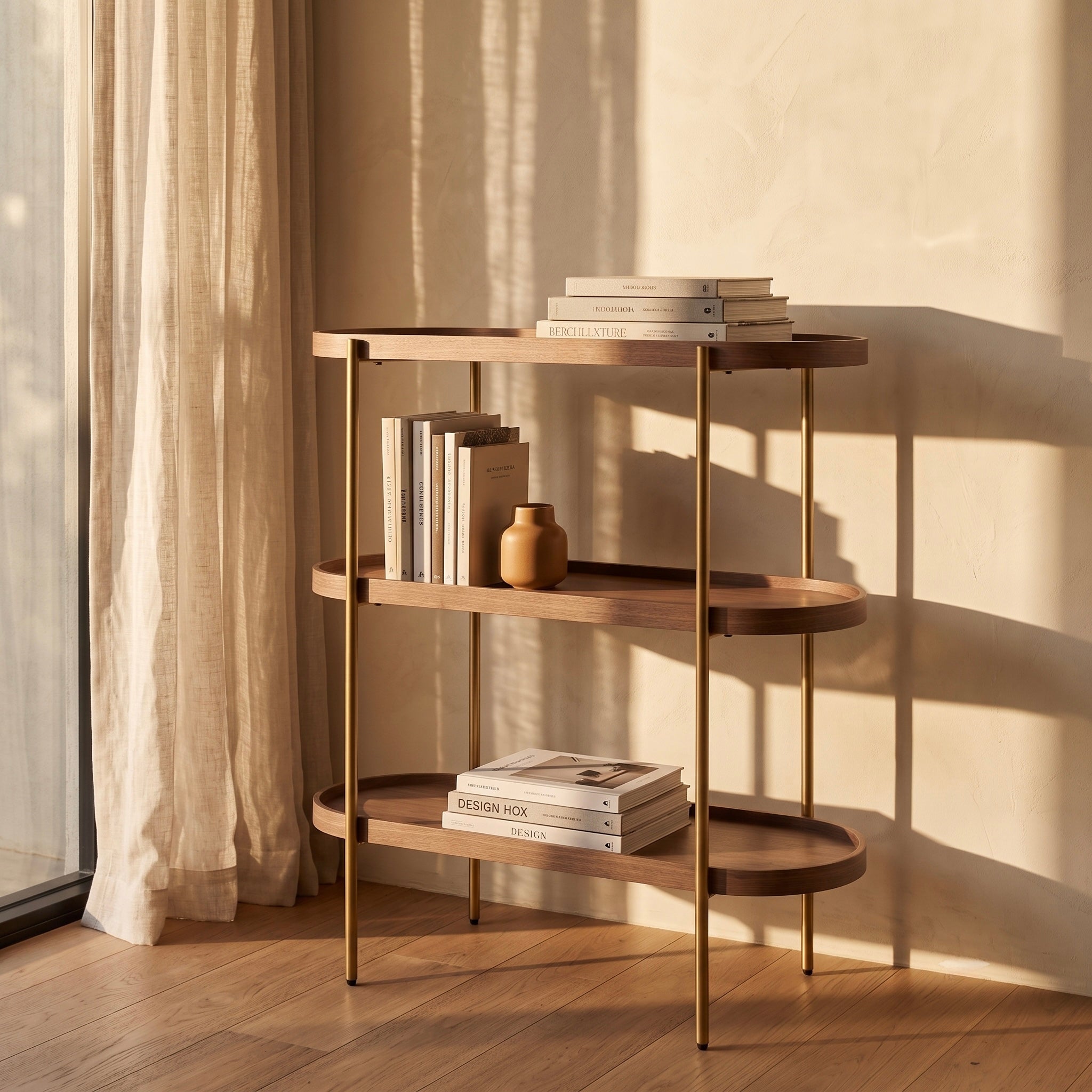 Seek & Ramble Shelving Cleo 3 Tier 90cm x 98cm Bookcase Walnut & Gold