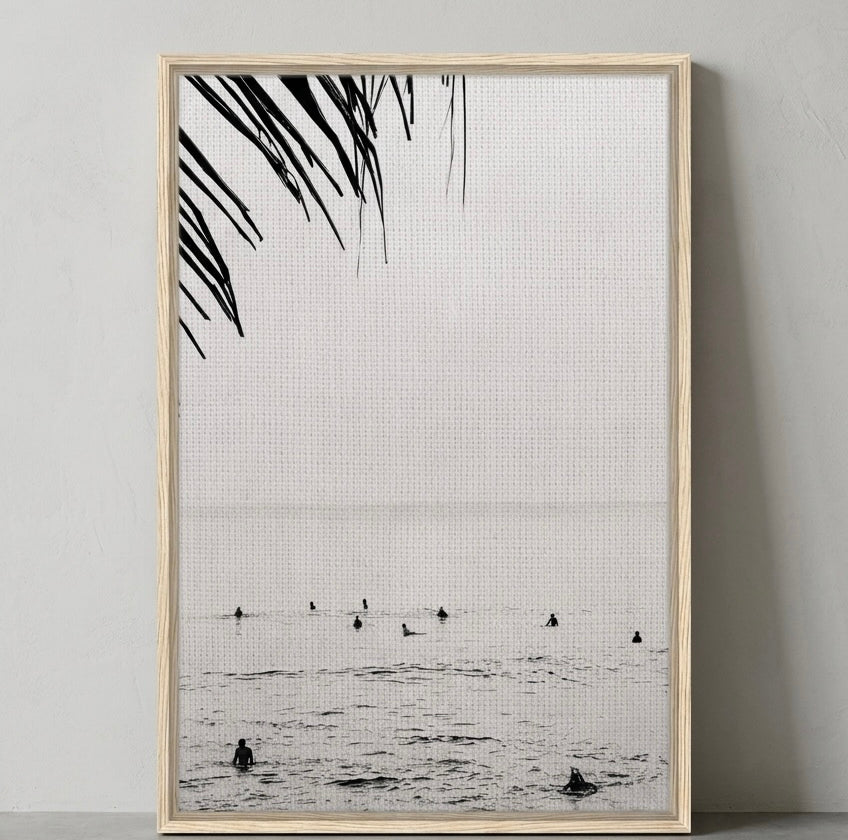 Seek & Ramble Canvas Bali Surfers Ocean Coastal Serene Framed Canvas Print - Black & White Art 60x90cm
