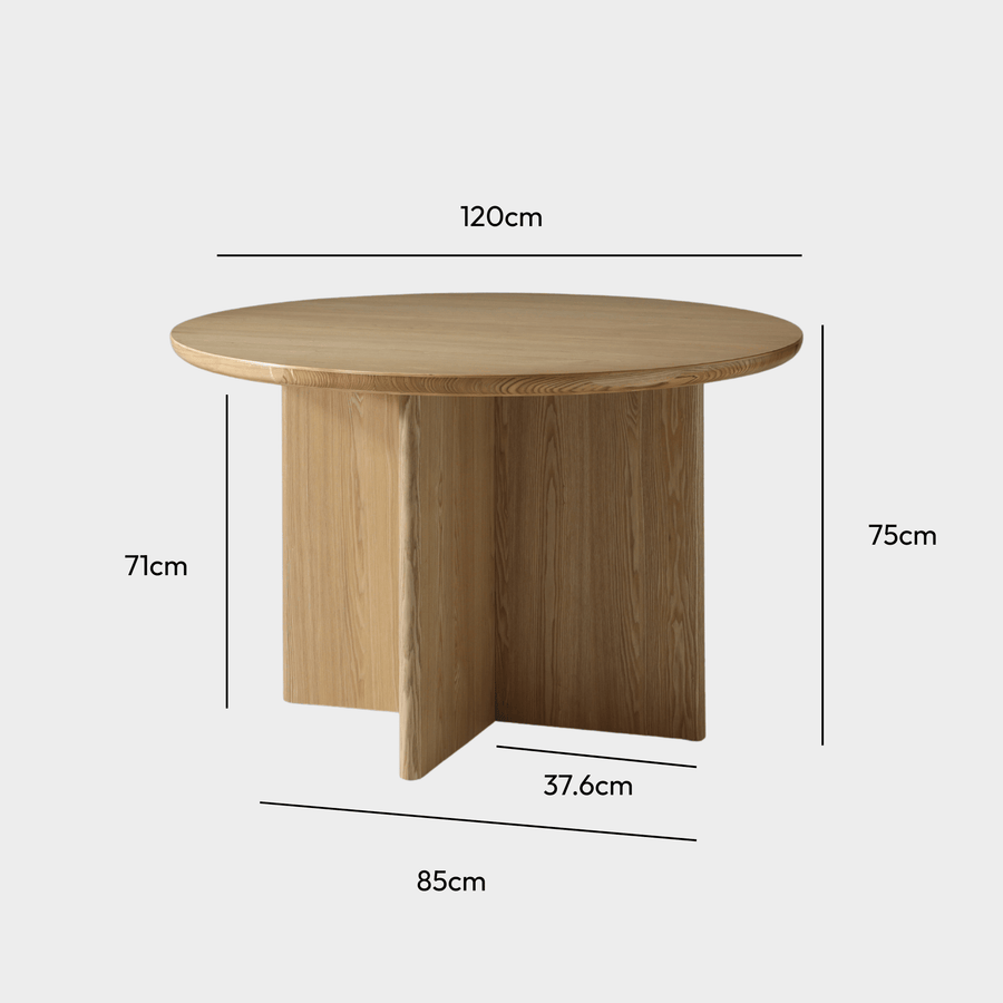 Kiama 1.2m Round Dining Table Natural Ash measurements