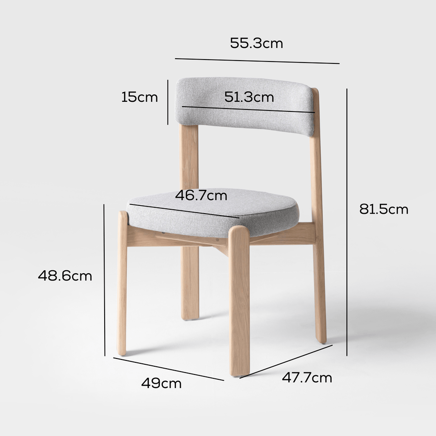Oscar Upholstered Natural Oak Dining Chair Set measurements