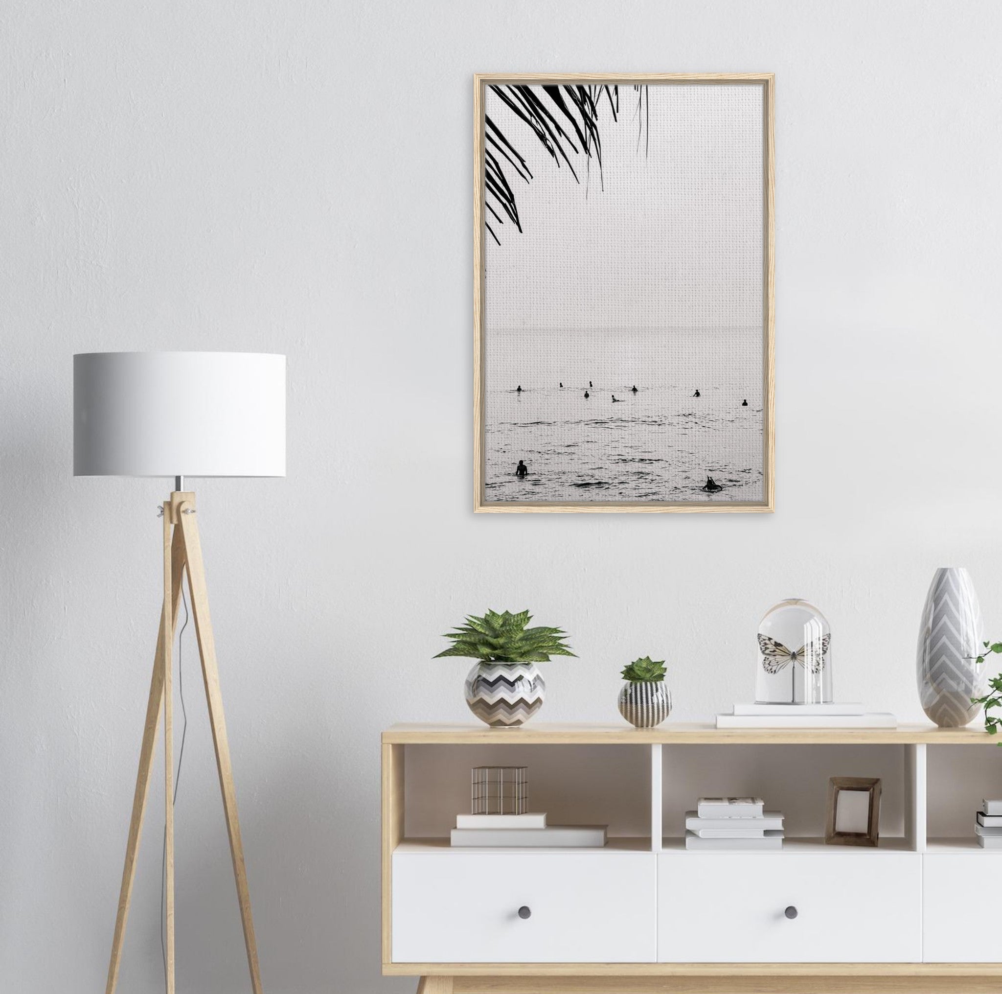 Seek & Ramble Canvas Bali Surfers Ocean Coastal Serene Framed Canvas Print - Black & White Art 60x90cm