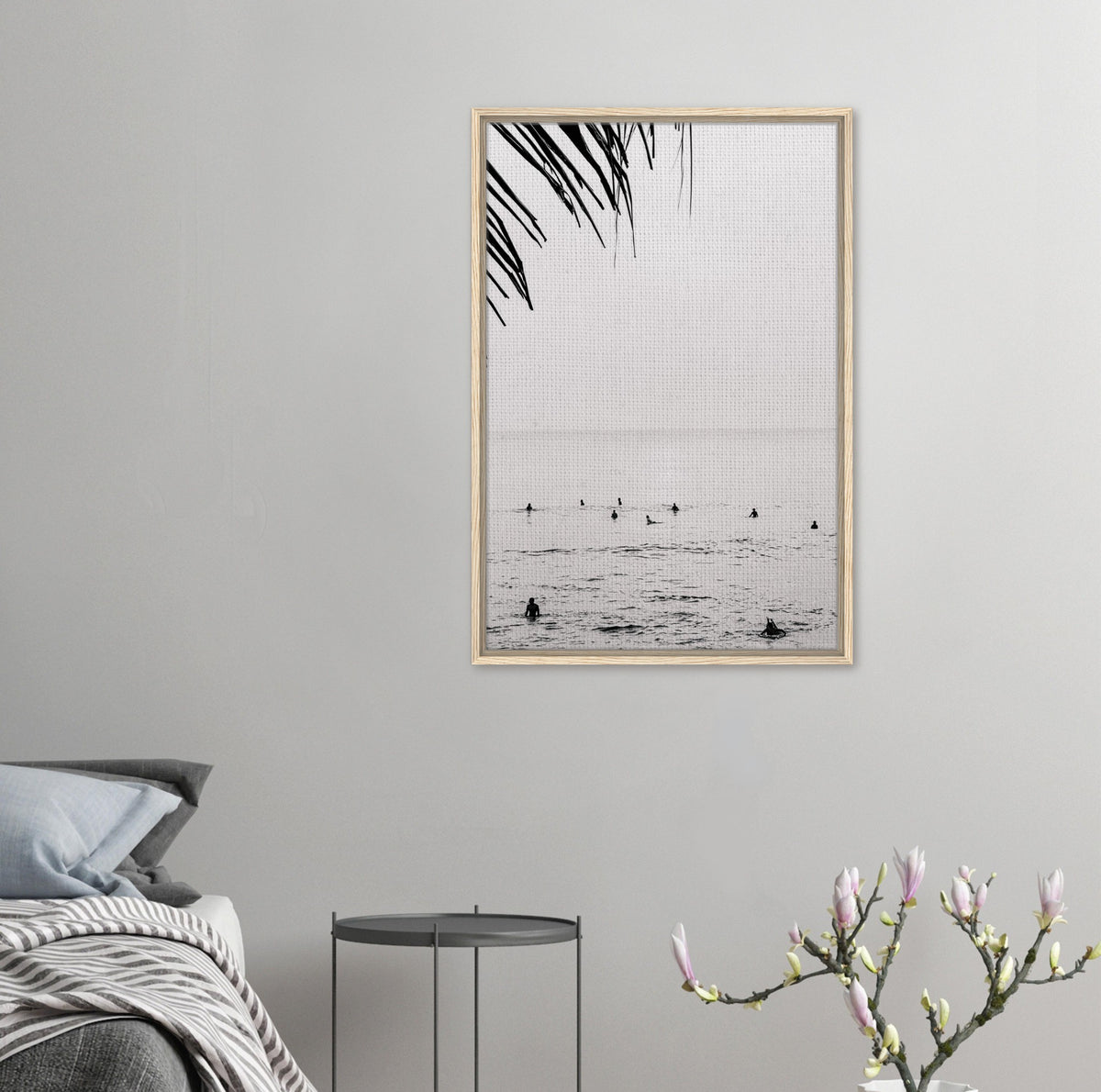 Seek & Ramble Canvas Bali Surfers Ocean Coastal Serene Framed Canvas Print - Black & White Art 60x90cm