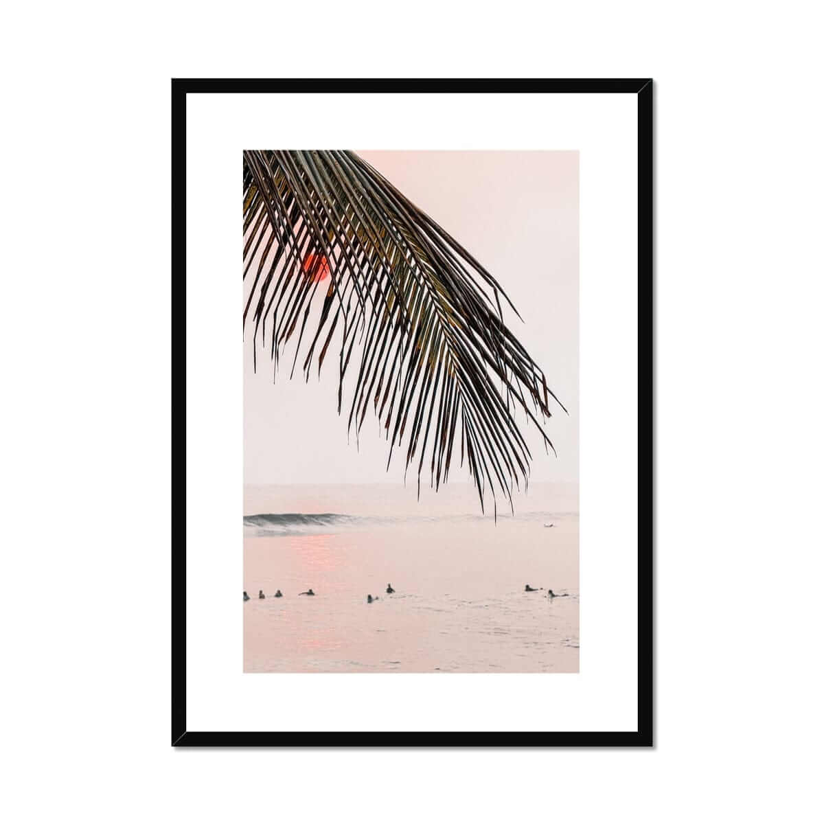Seek & Ramble Framed A4 Portrait / Black Frame Bali Surfers Sunset Framed Print