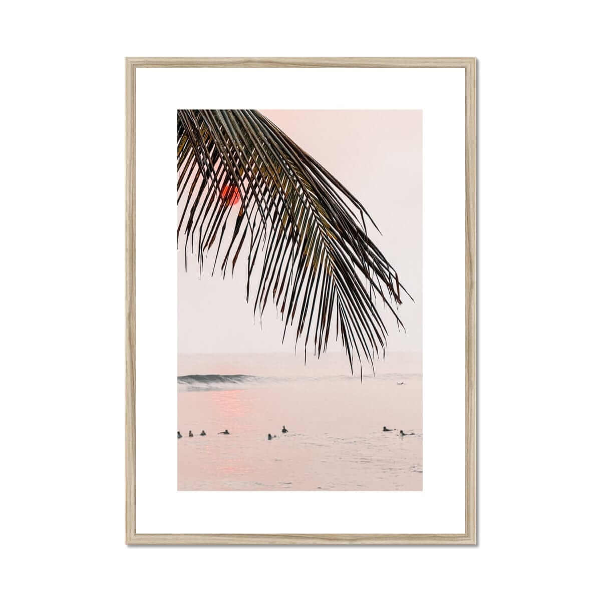 Seek & Ramble Framed A4 Portrait / Natural Frame Bali Surfers Sunset Framed Print