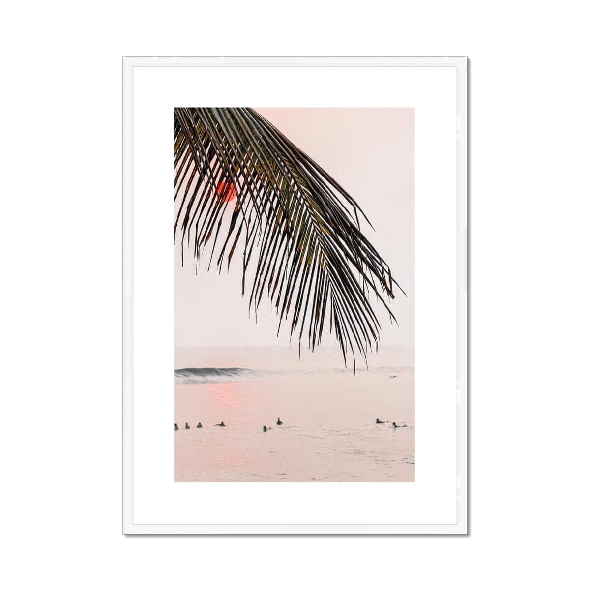 Seek & Ramble Framed A4 Portrait / White Frame Bali Surfers Sunset Framed Print