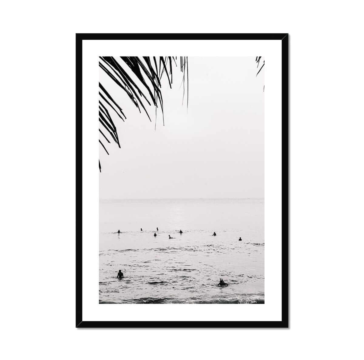 Seek & Ramble Framed A4 Portrait / Black Frame Black and White Bali Canggu Surfers Framed Print