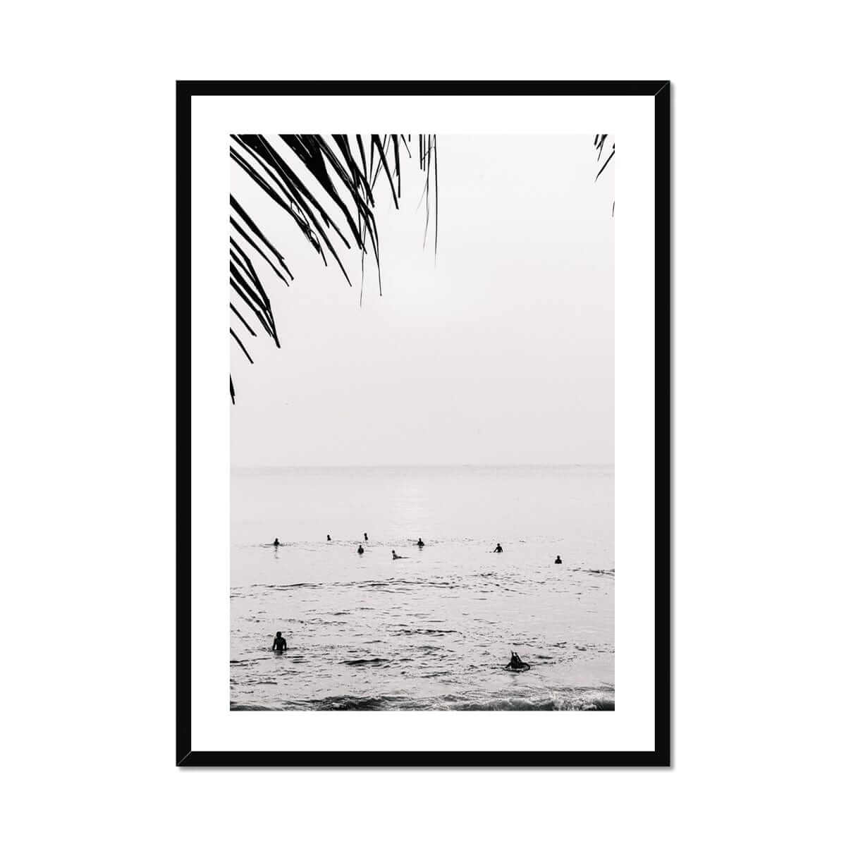 Seek & Ramble Framed A4 Portrait / Black Frame Black and White Bali Canggu Surfers Framed Print