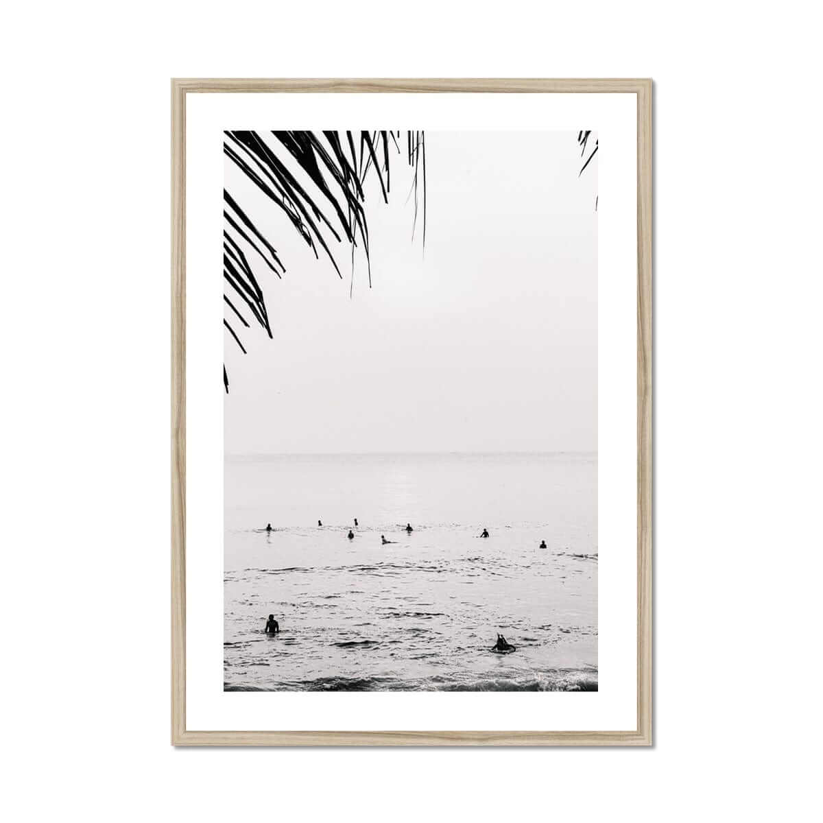 Seek & Ramble Framed A4 Portrait / Natural Frame Black and White Bali Canggu Surfers Framed Print