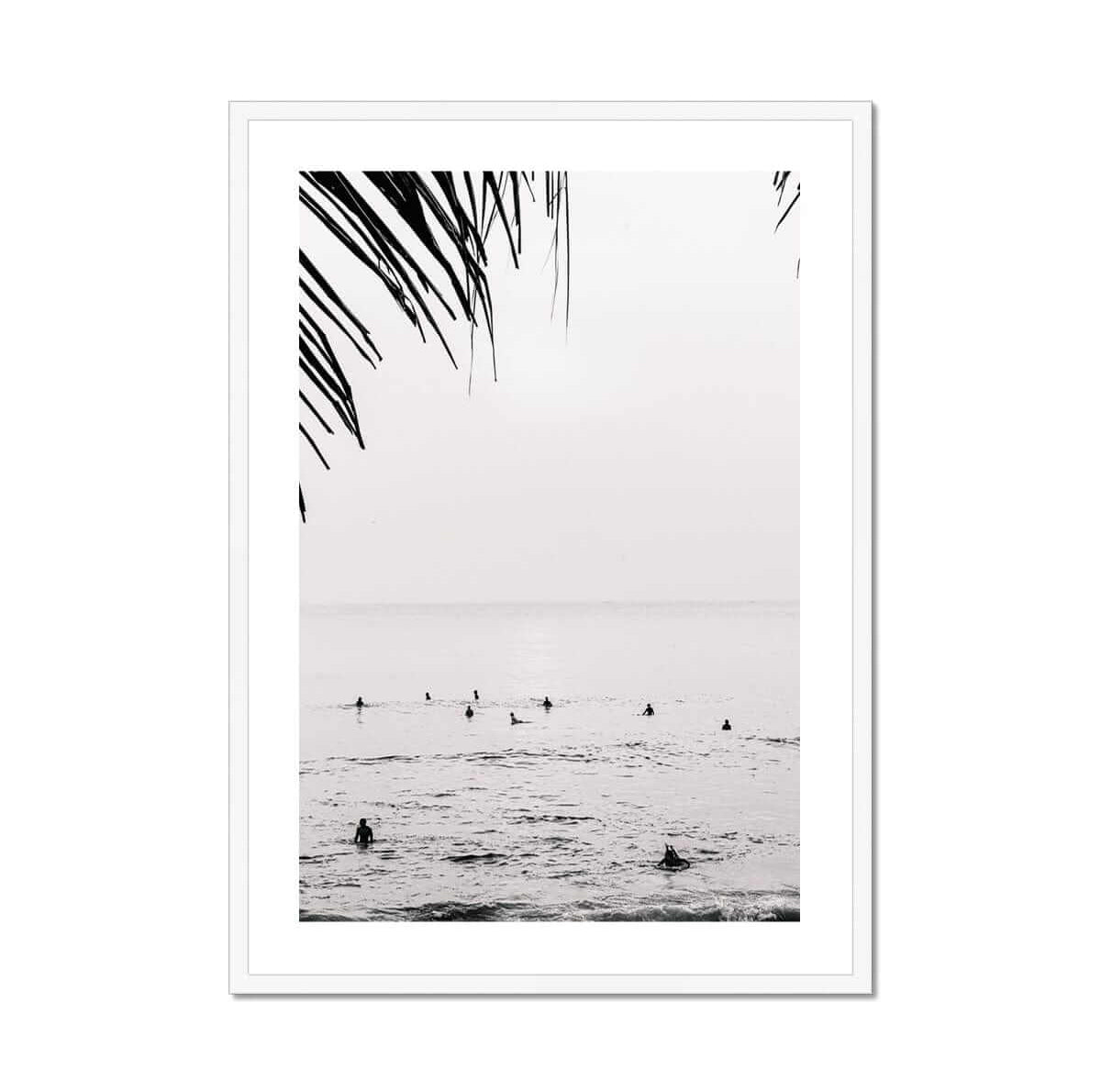 Seek & Ramble Framed A4 Portrait / White Frame Black and White Bali Canggu Surfers Framed Print