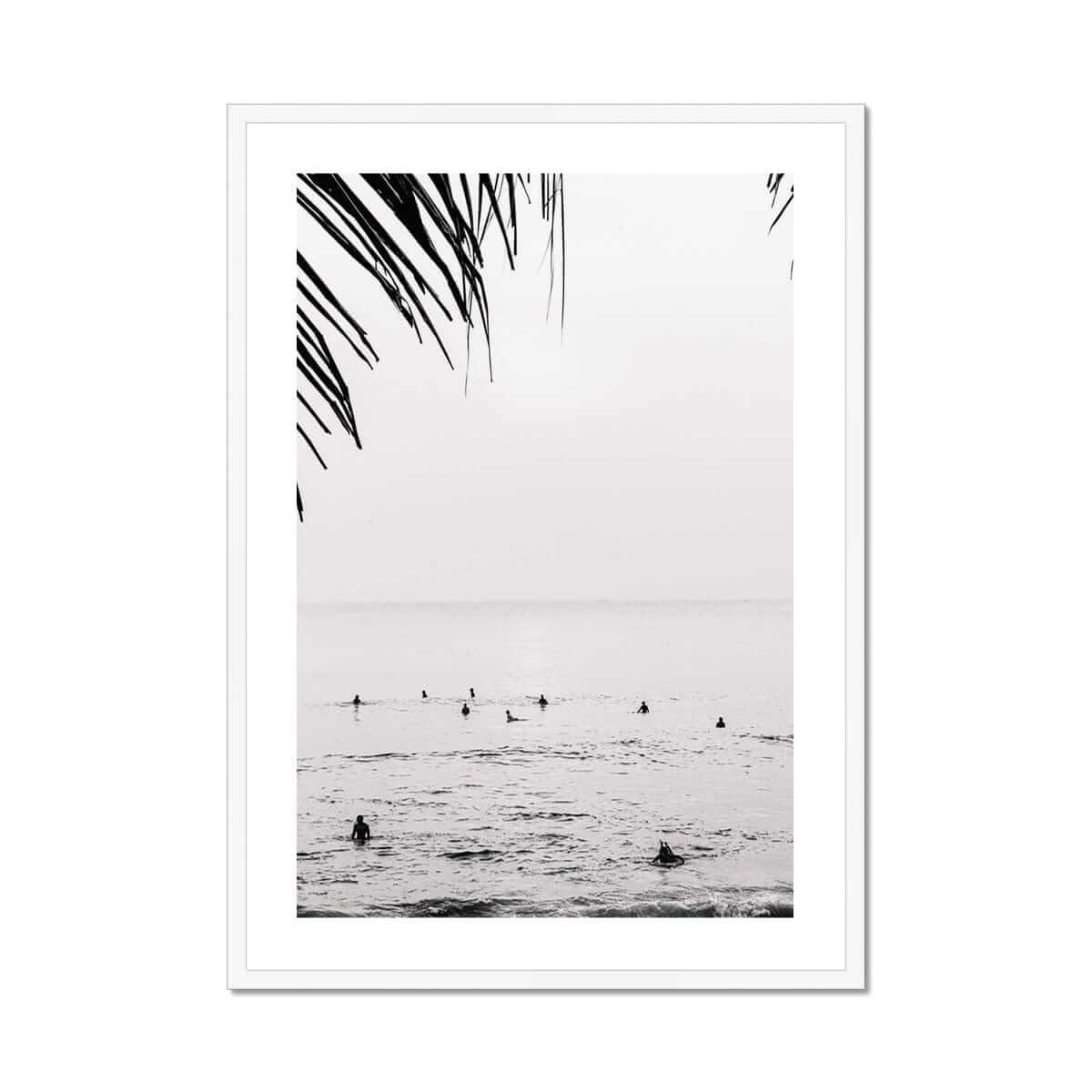 Seek & Ramble Framed A4 Portrait / White Frame Black and White Bali Canggu Surfers Framed Print