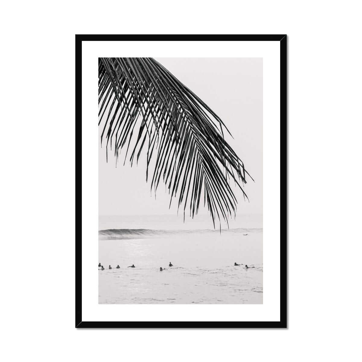 Seek & Ramble Framed A4 Portrait / Black Frame Black and White Bali Surfers Framed Print
