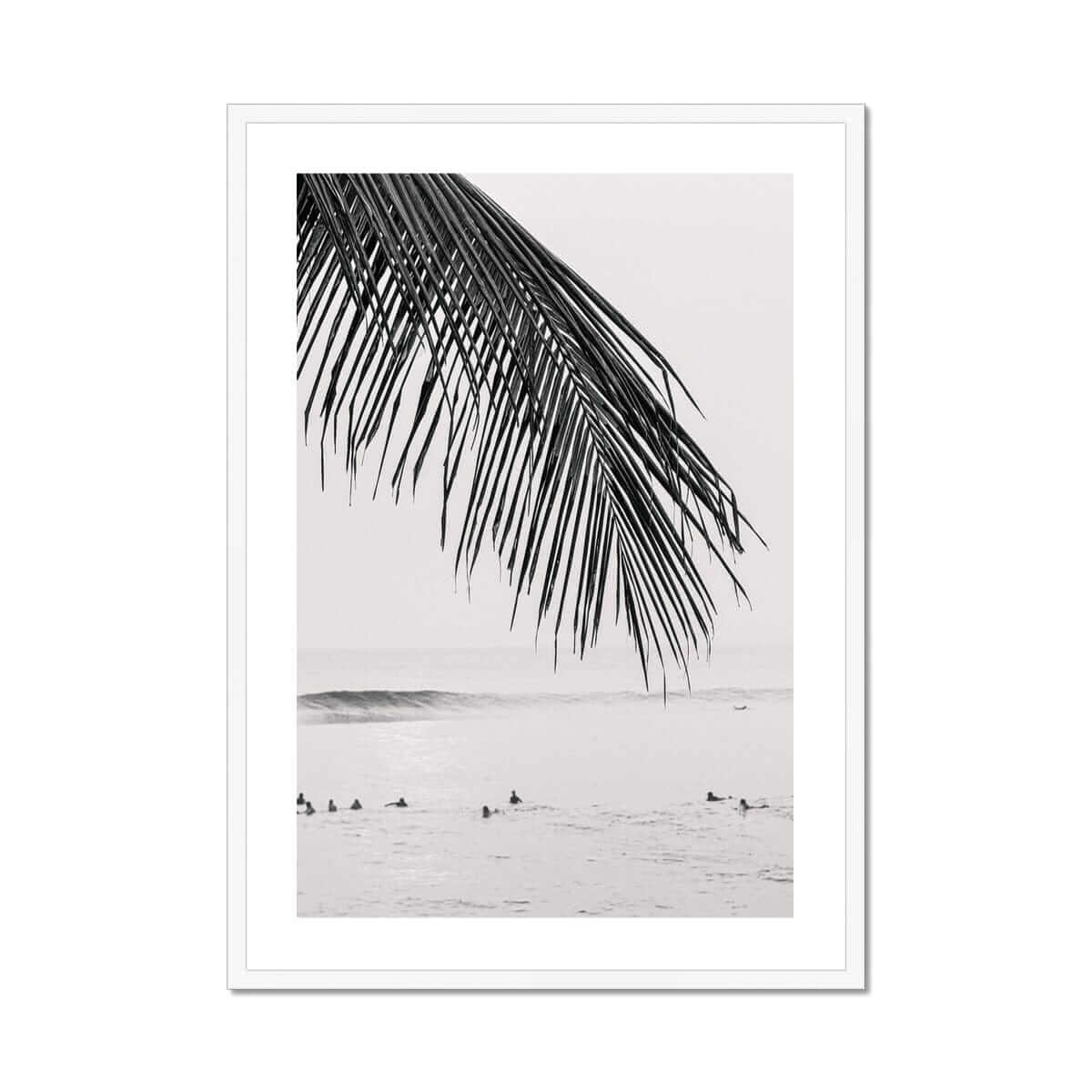 Seek & Ramble Framed A4 Portrait / White Frame Black and White Bali Surfers Framed Print