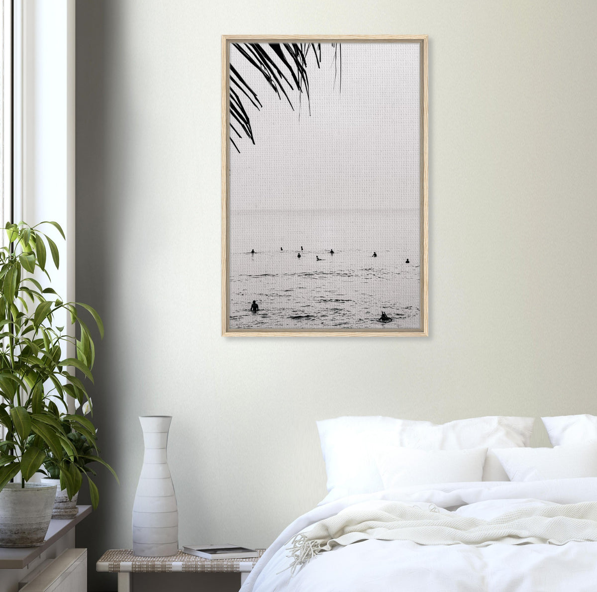 Seek & Ramble Canvas Bali Surfers Ocean Coastal Serene Framed Canvas Print - Black & White Art 60x90cm