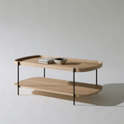 Seek & Ramble Coffee Tables Black Frame Cleo 120cm Rectangle Coffee Table Natural Ash With Storage Shelf