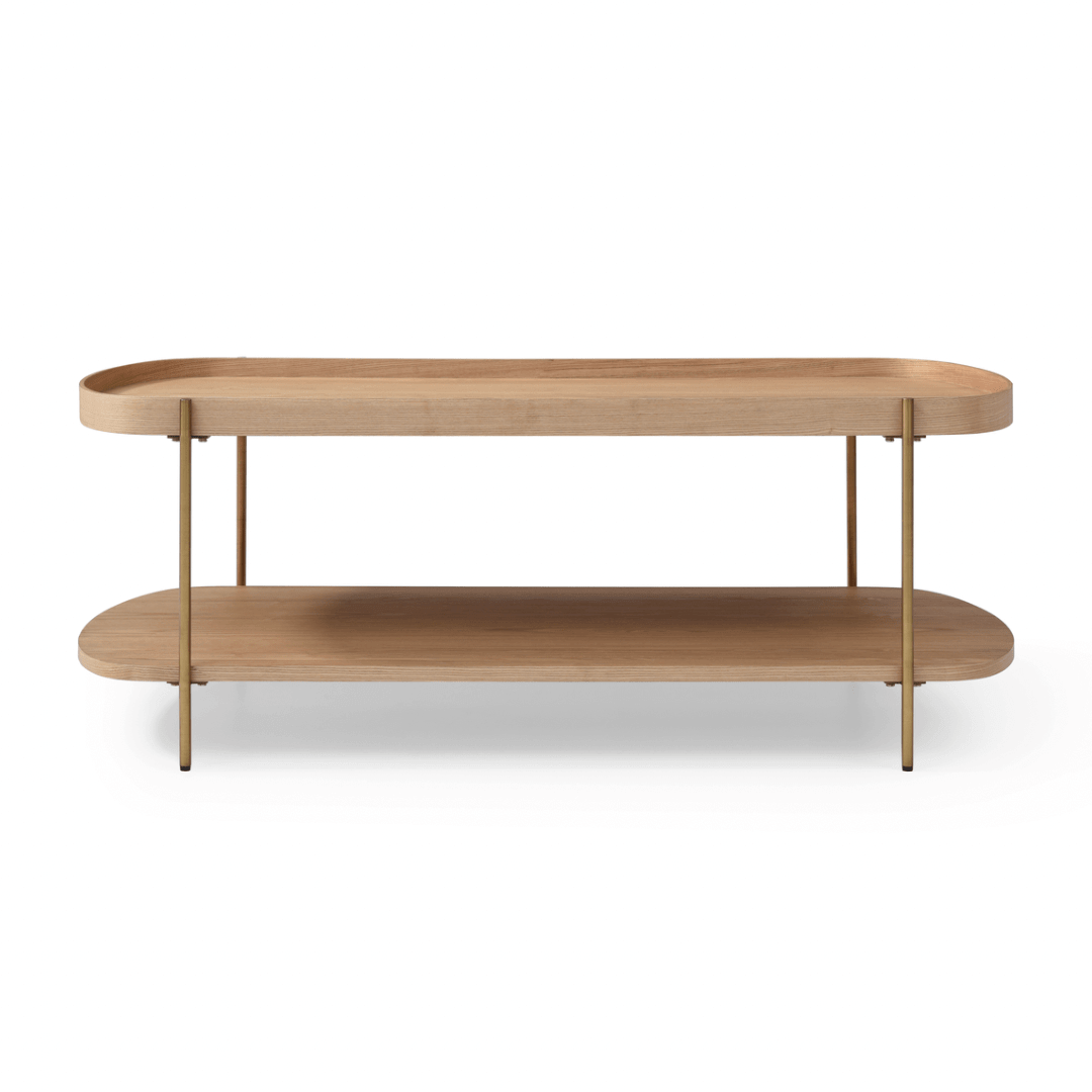 Seek & Ramble Coffee Tables Cleo 120cm Rectangle Coffee Table Natural Ash With Storage Shelf