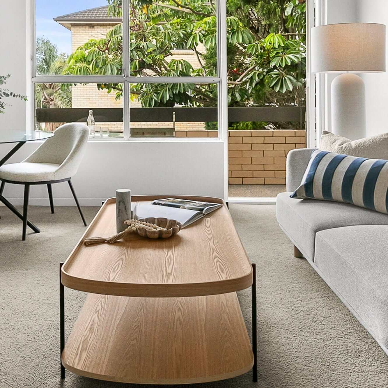 Seek & Ramble Coffee Tables Cleo 120cm Rectangle Coffee Table Natural Ash With Storage Shelf