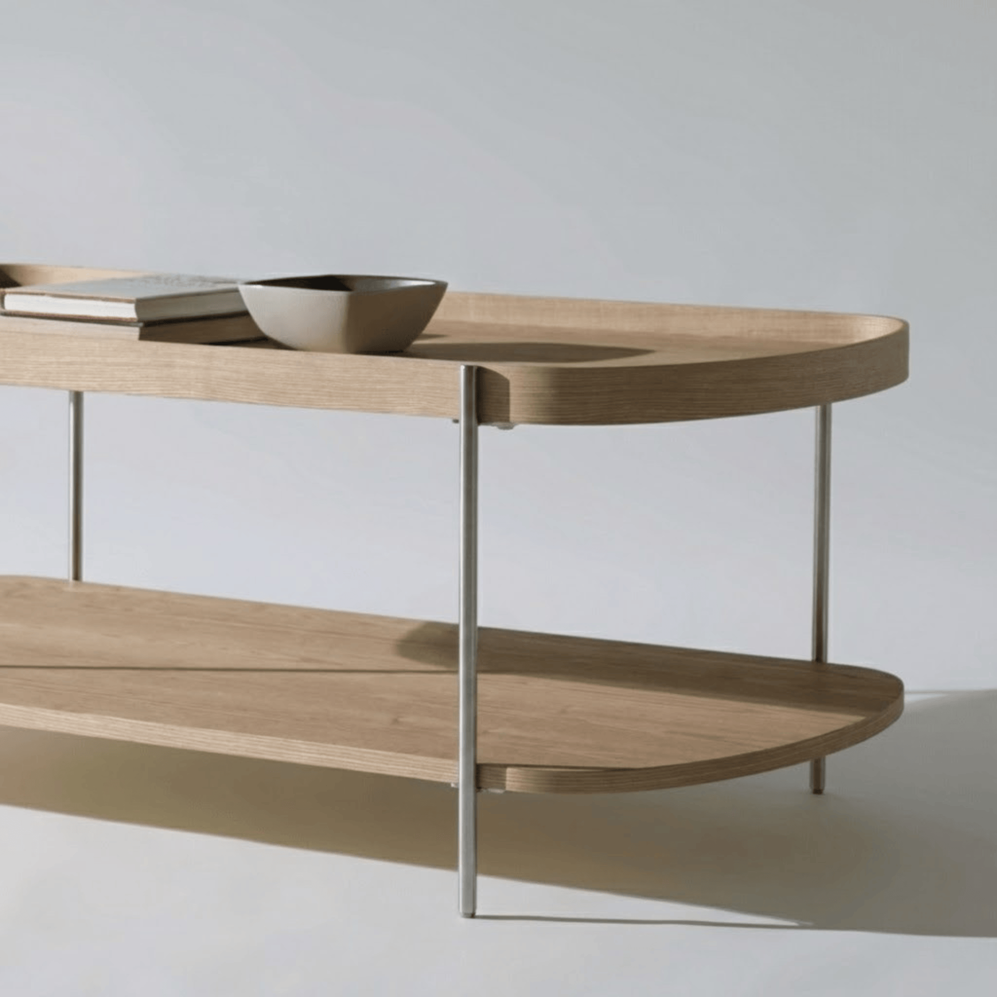 Seek & Ramble Coffee Tables Cleo 120cm Rectangle Coffee Table Natural Ash With Storage Shelf