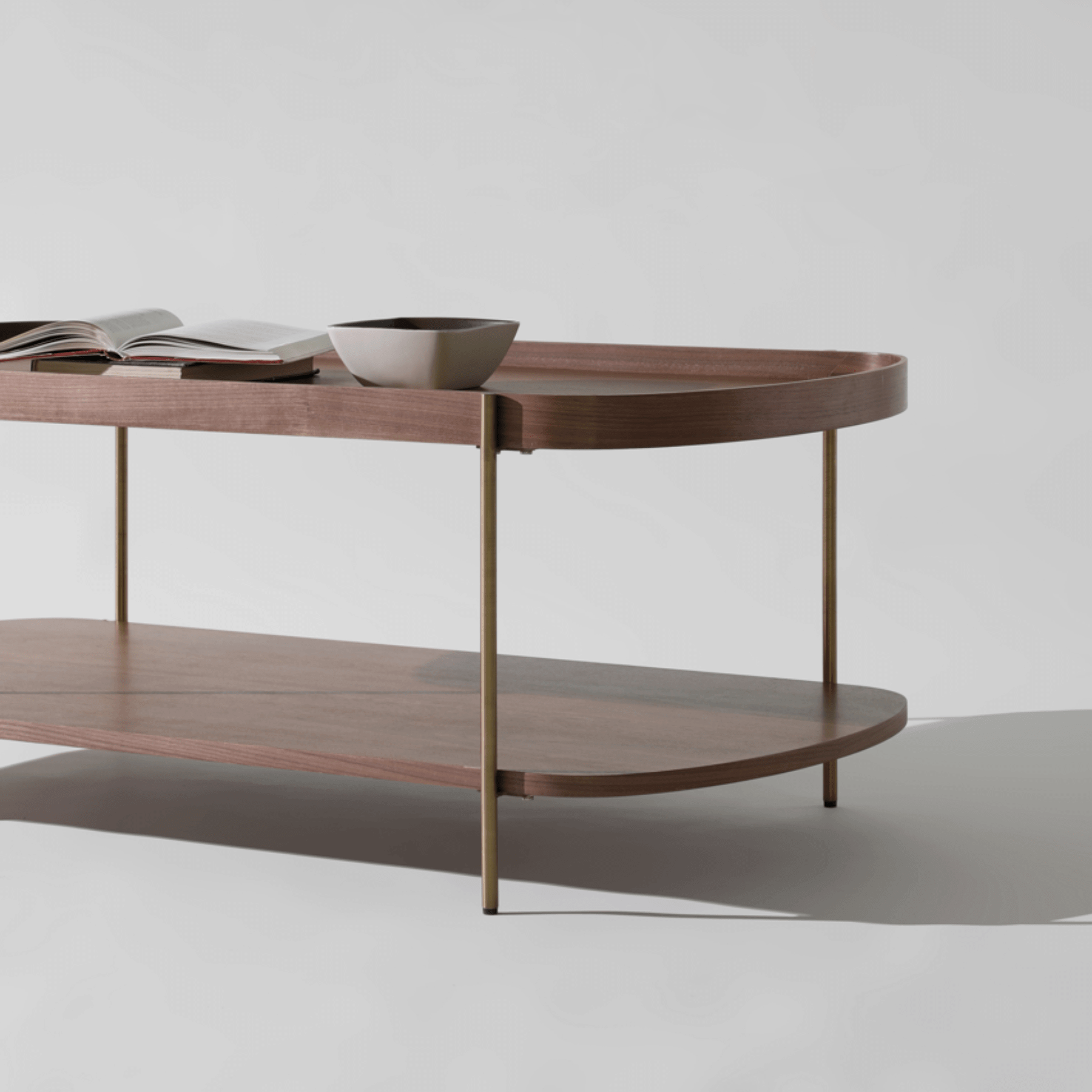 Seek & Ramble Coffee Tables Cleo 120cm Rectangle Coffee Table Walnut With Storage Shelf Gold or Black Leg