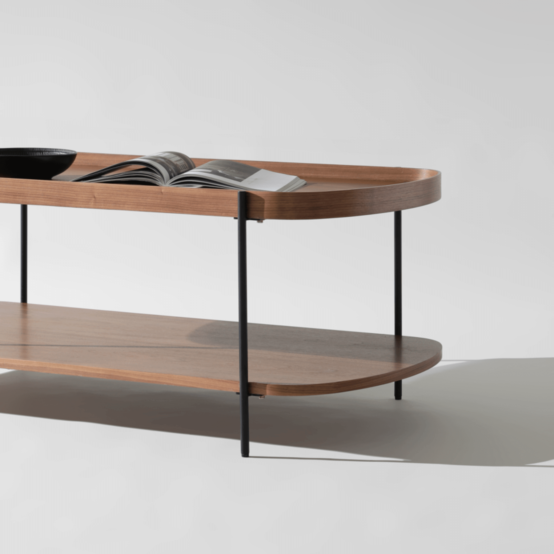 Seek & Ramble Coffee Tables Cleo 120cm Rectangle Coffee Table Walnut With Storage Shelf Gold or Black Leg