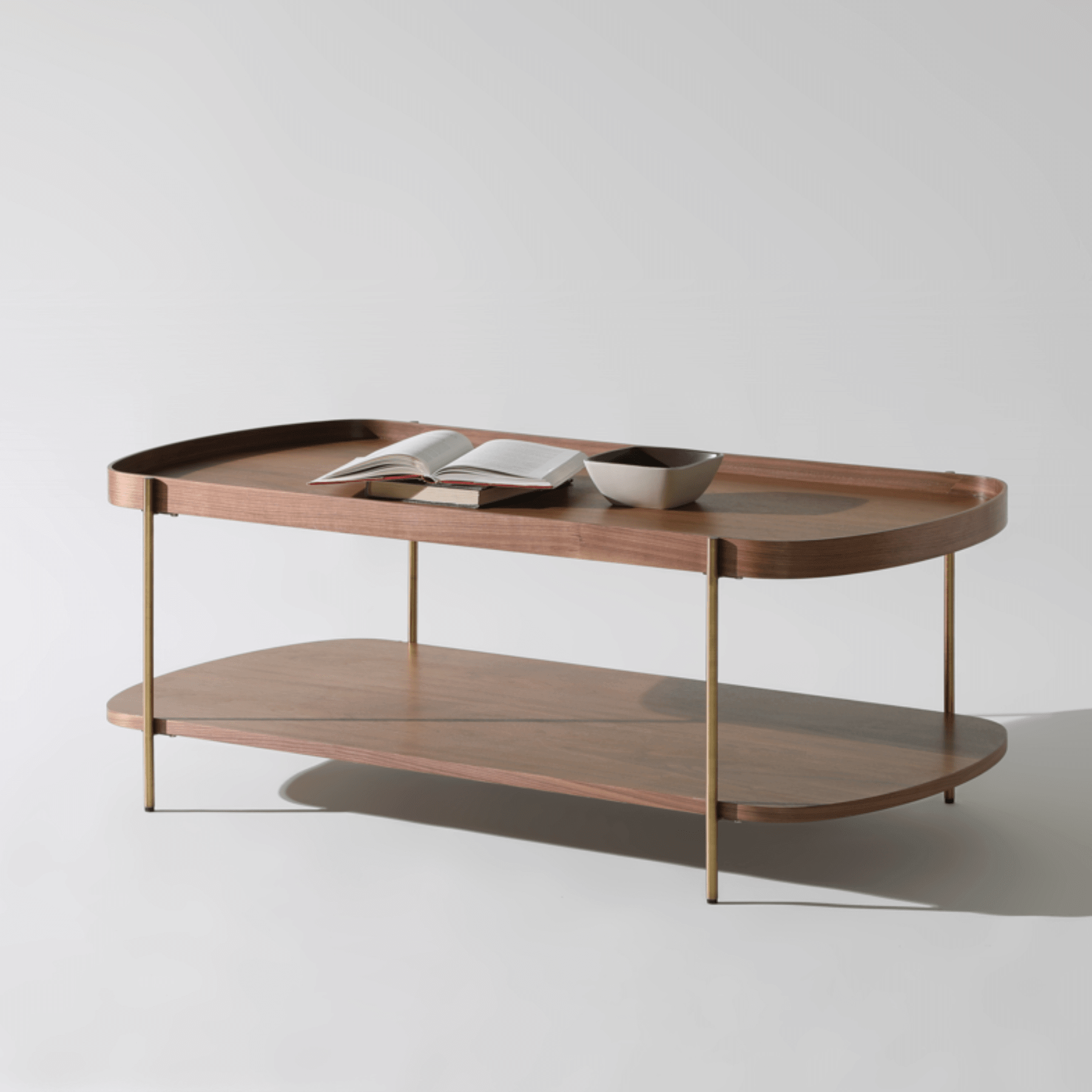 Seek & Ramble Coffee Tables Gold Frame Cleo 120cm Rectangle Coffee Table Walnut With Storage Shelf Gold or Black Leg