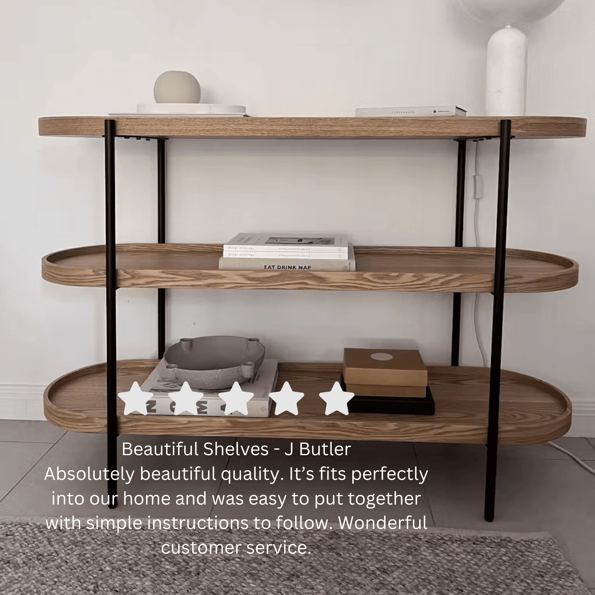 Seek & Ramble Shelving Cleo 3 Tier Shelf 120cm x 80cm Bookcase/Console Ash Black Frame