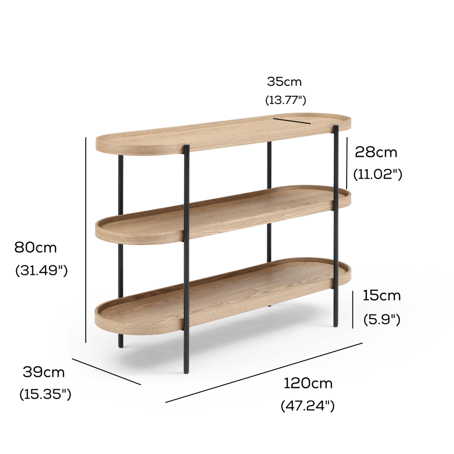 Cleo 3 Tier 120cm x 98cm Bookshelf Ash & Black measurements