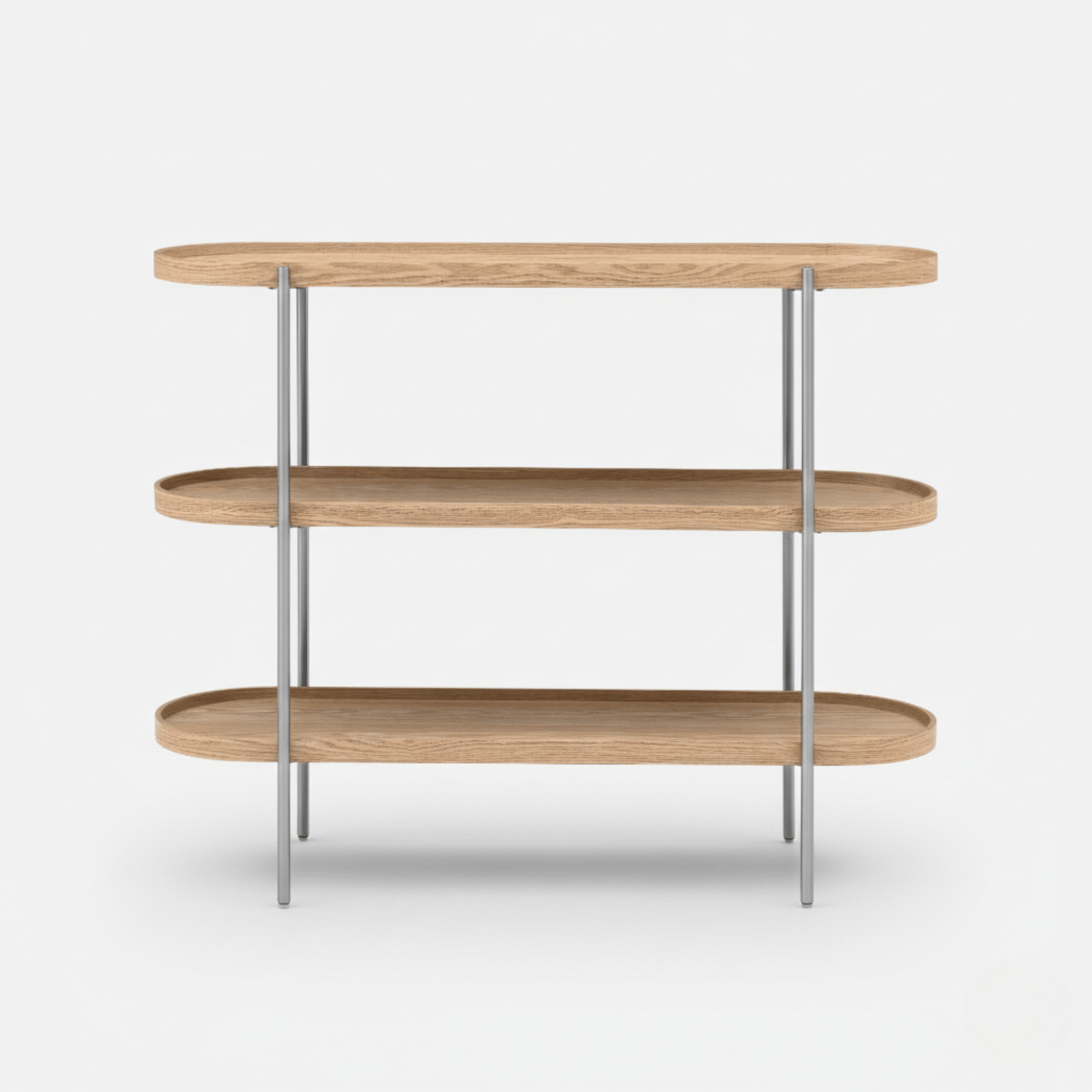 Seek & Ramble Shelving Cleo 3 Tier Shelf 120cm x 80cm Bookcase/Console Natural Ash and Brushed Steel Frame