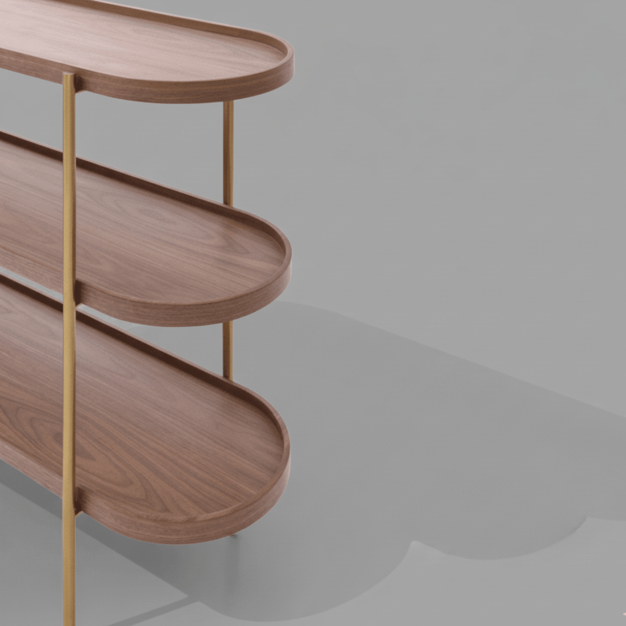 Seek & Ramble Shelving Cleo 3 Tier Shelf 120cm x 80cm Bookcase/Console Walnut & Gold Frame