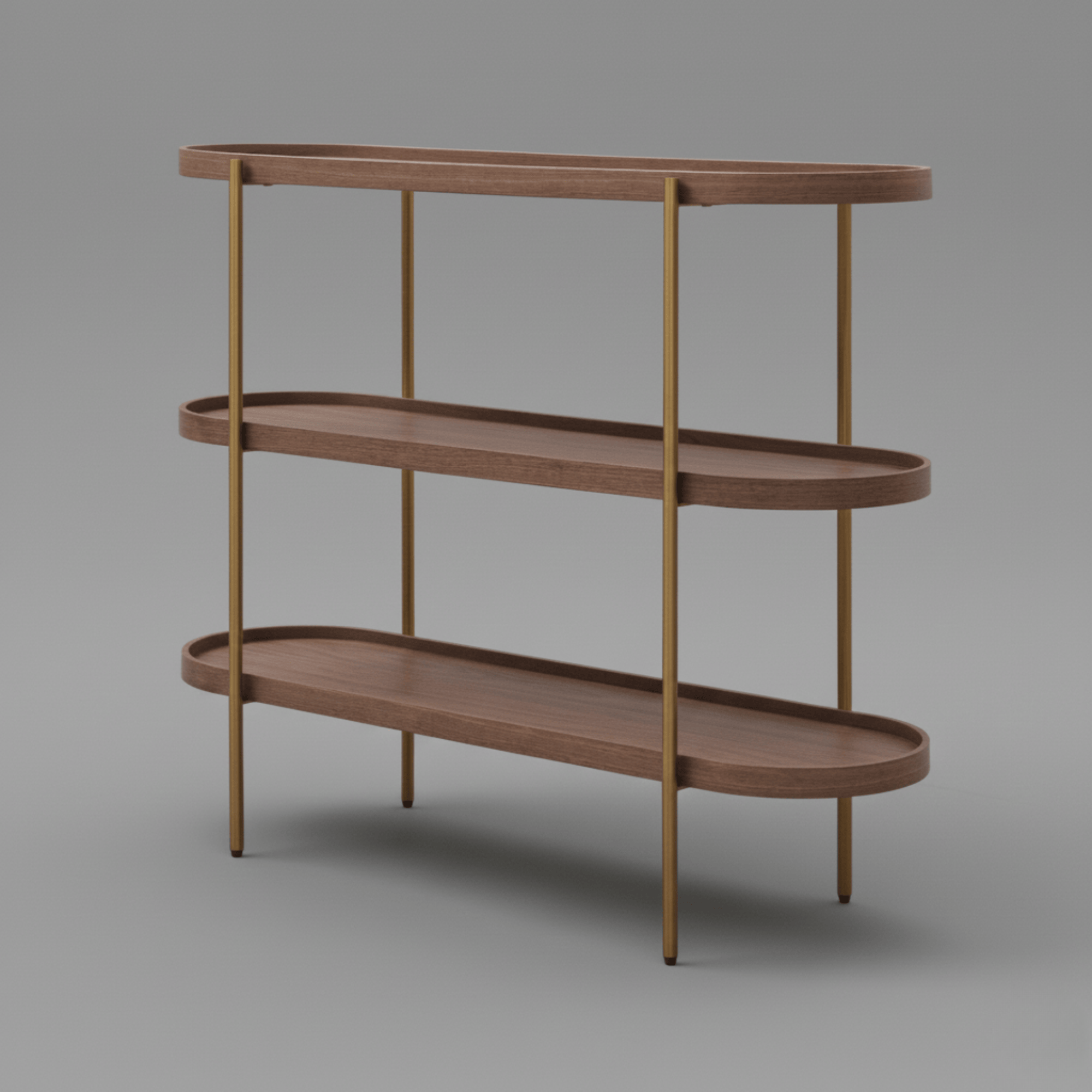 Seek & Ramble Shelving Cleo 3 Tier Shelf 120cm x 80cm Bookcase/Console Walnut & Gold Frame