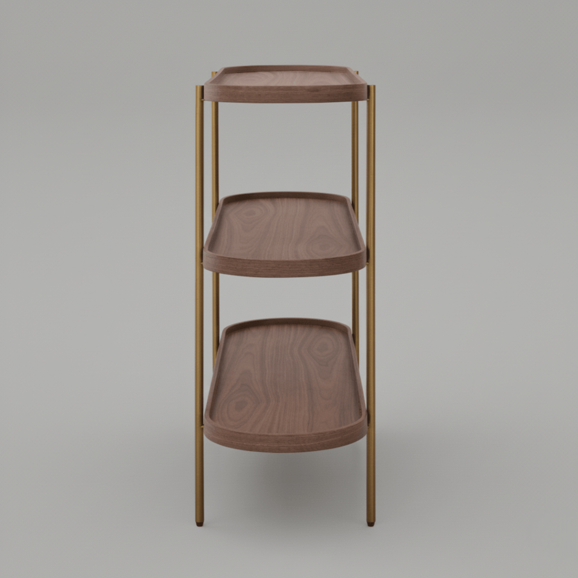 Seek & Ramble Shelving Cleo 3 Tier Shelf 120cm x 80cm Bookcase/Console Walnut & Gold Frame