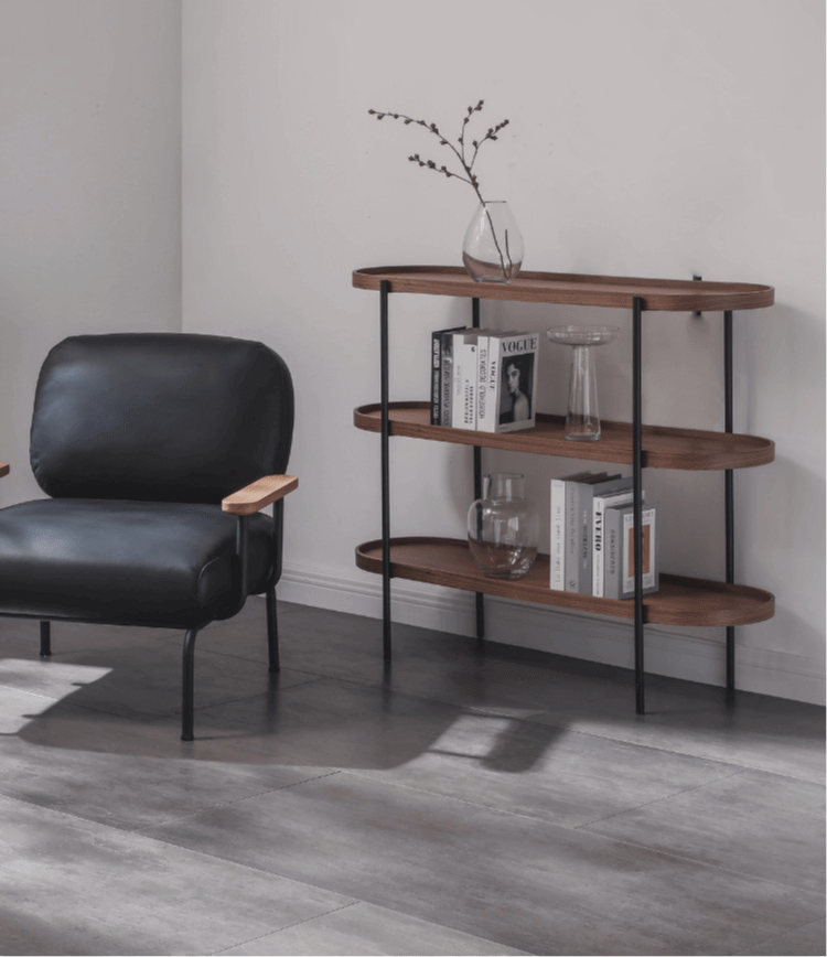 Seek & Ramble Shelving Cleo 3 Tier Shelf 120cm x 80cm Bookcase/Console Walnut Gold or Black Frame
