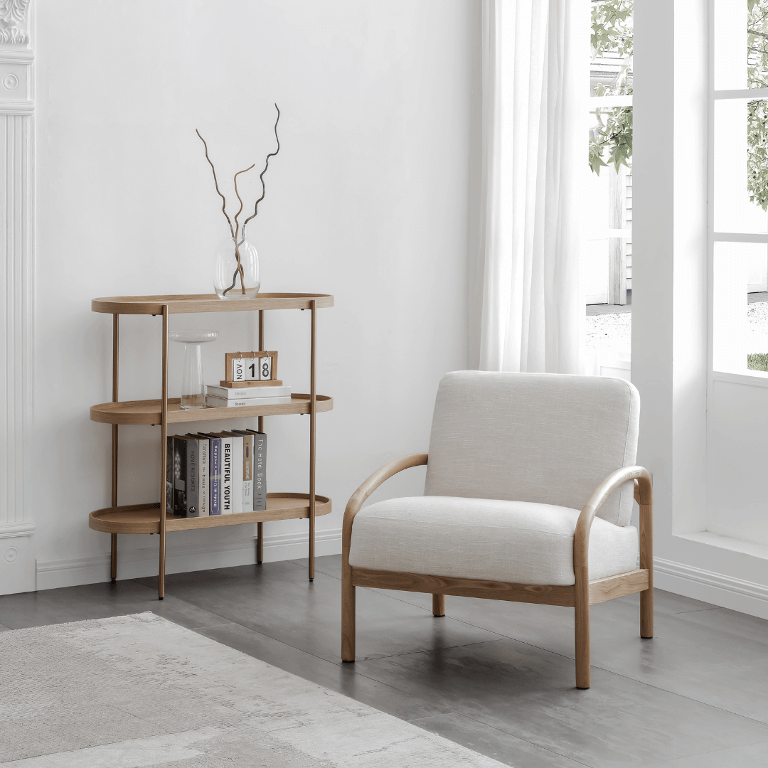 Seek & Ramble Shelving Cleo 3 Tier Shelf 90cm x 80cm Bookcase/Console Natural Ash Black or Gold Frame