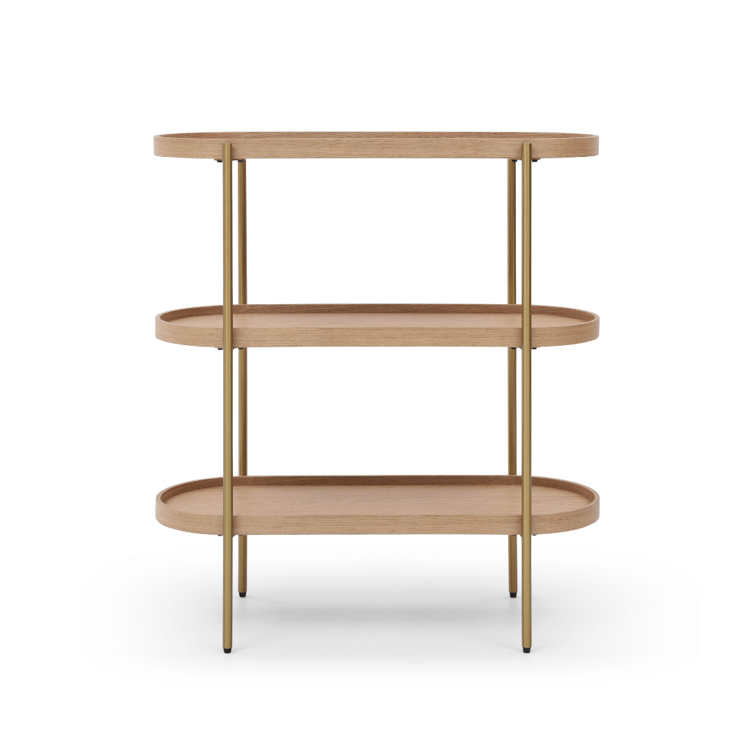 Seek & Ramble Shelving Cleo 3 Tier Shelf 90cm x 80cm Bookcase/Console Natural Ash Black or Gold Frame