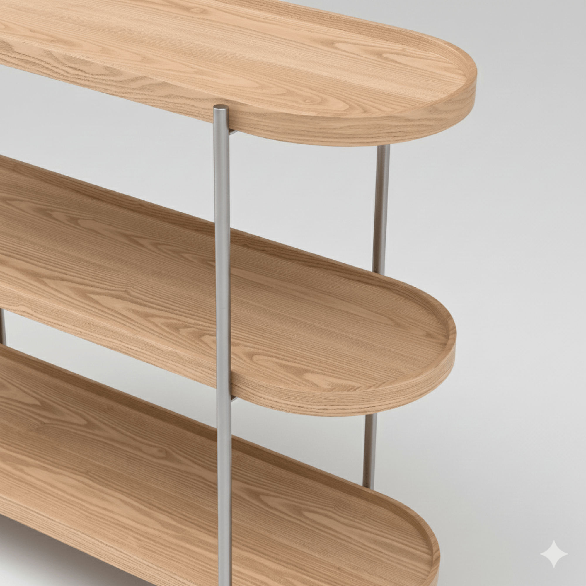 Seek & Ramble Shelving Cleo 3 Tier Shelf 90cm x 80cm Bookcase/Console Natural Ash & Brushed Steel