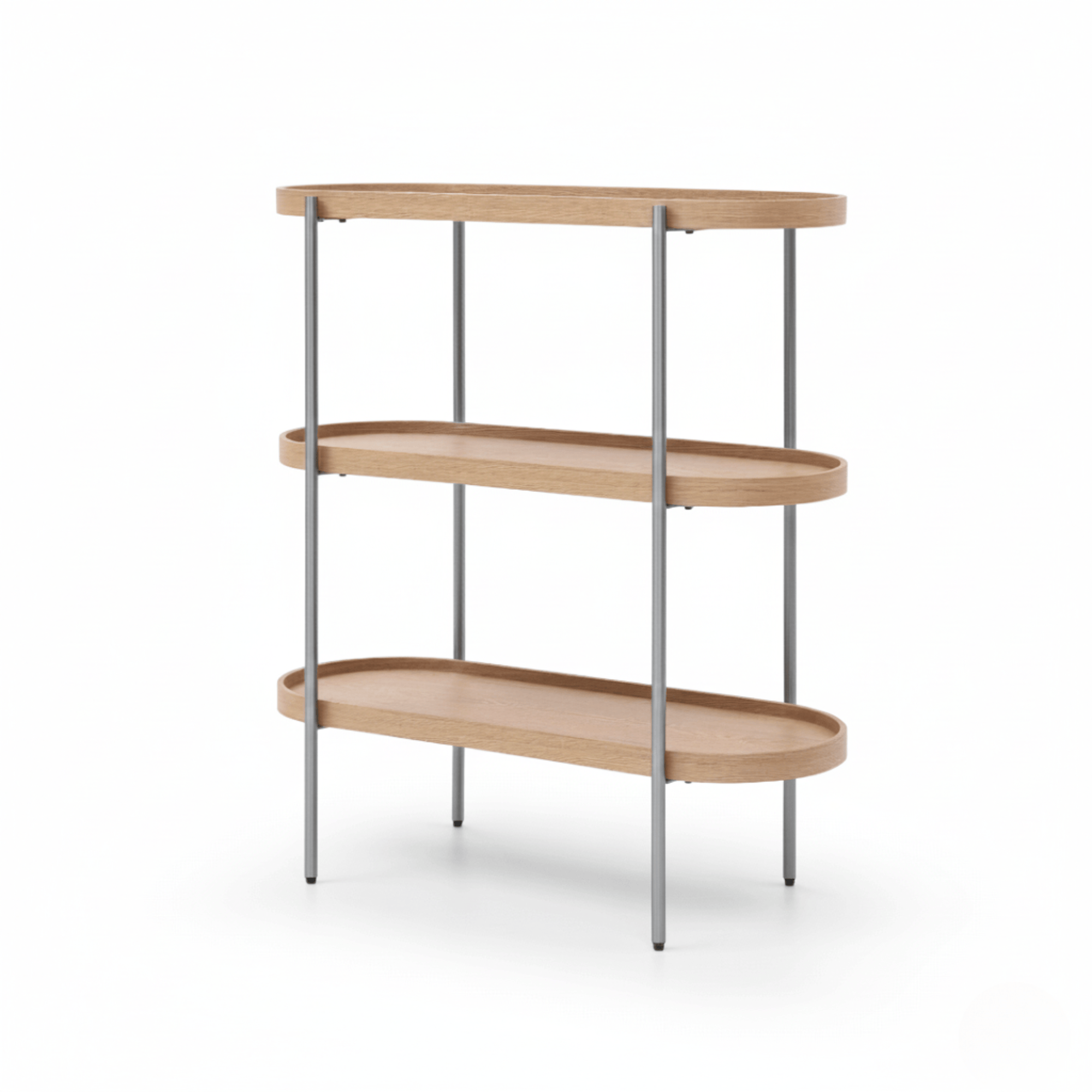 Seek & Ramble Shelving Cleo 3 Tier Shelf 90cm x 80cm Bookcase/Console Natural Ash & Brushed Steel