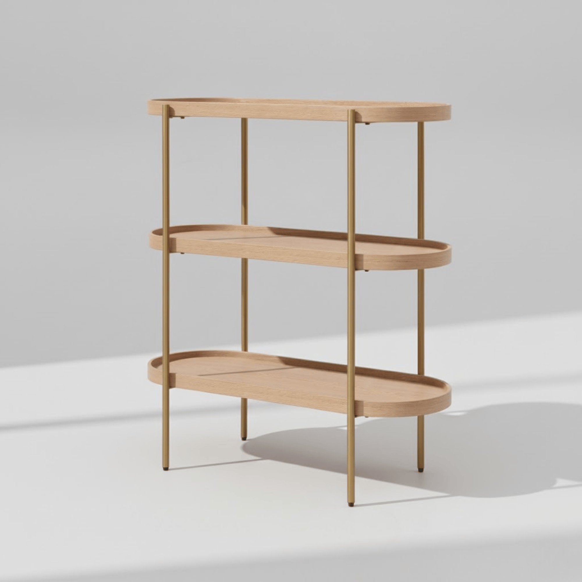 Seek & Ramble Shelving Cleo 3 Tier Shelf 90cm x 80cm Bookcase/Console Natural Ash & Gold