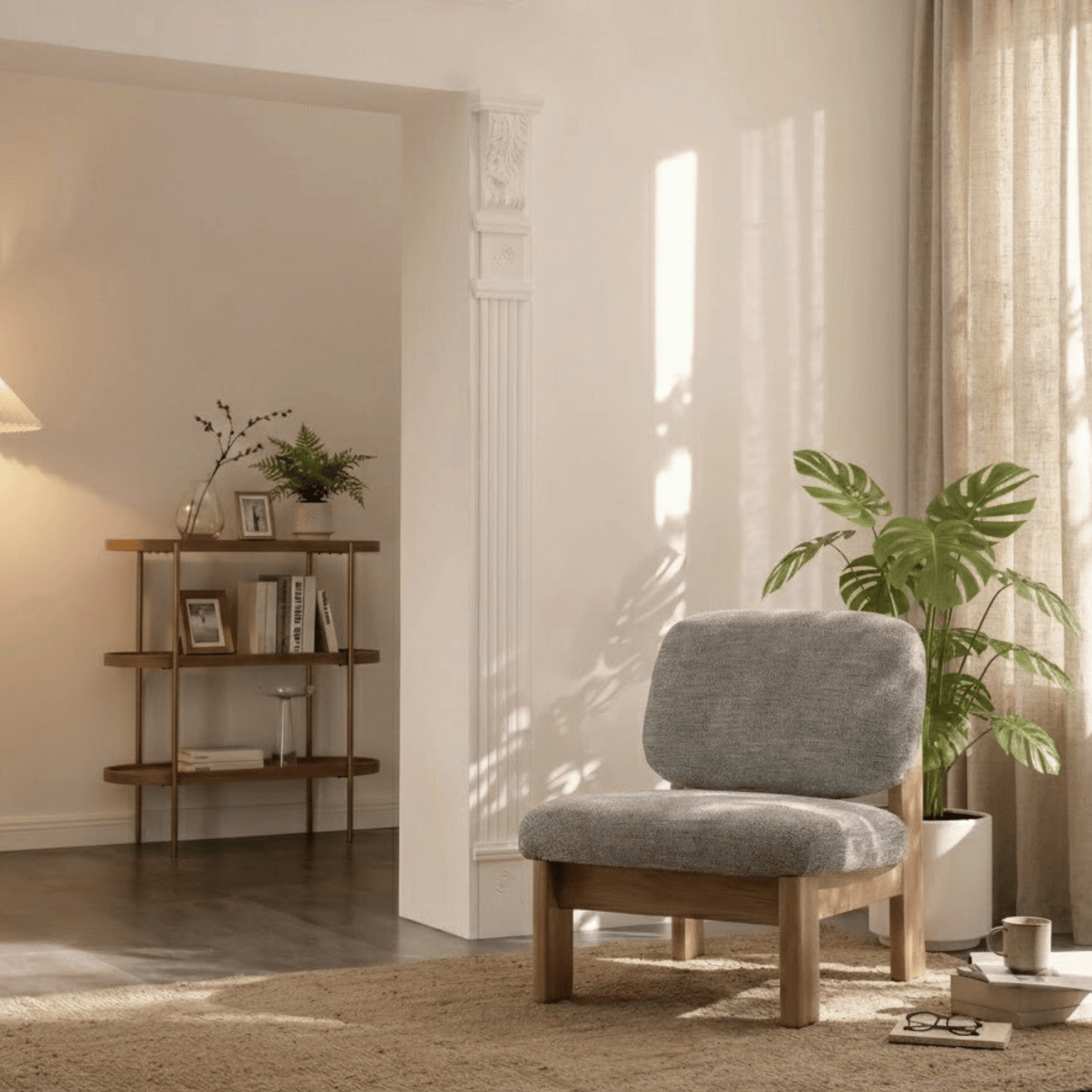 Seek & Ramble Shelving Cleo 3 Tier Shelf 90cm x 80cm Bookcase/Console Walnut Gold Frame